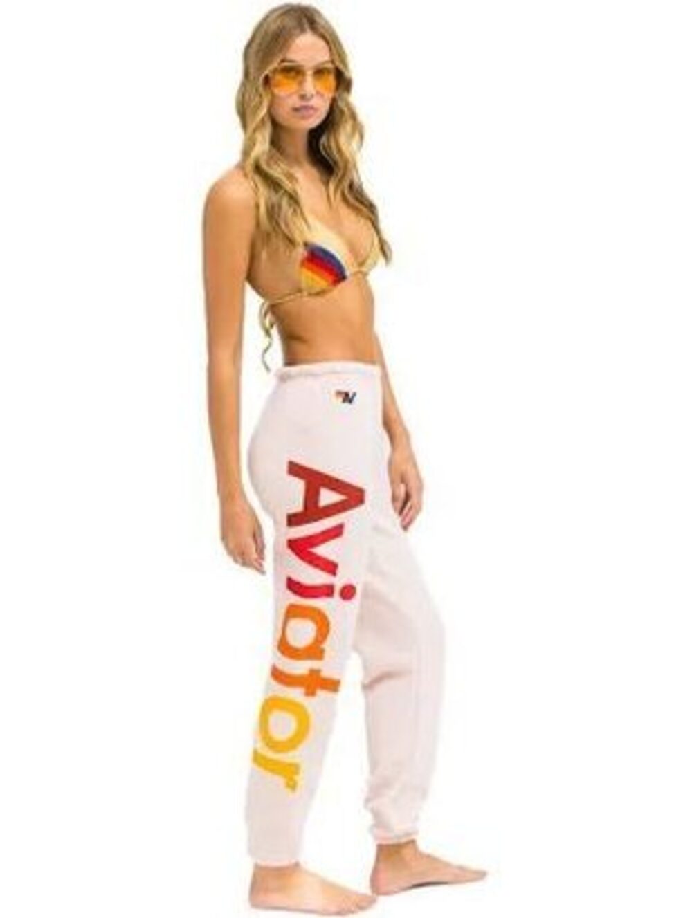 Aviator Nation Miami Sweatpants Vintage White Rainbow Logo Joggers Size S